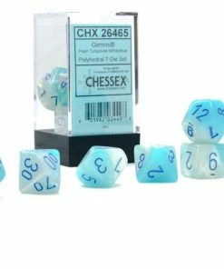 Ozzie Collectables All Board Games CHX 26465 Gemini Pearl Turquoise-White/blue Luminary 7-Die Set