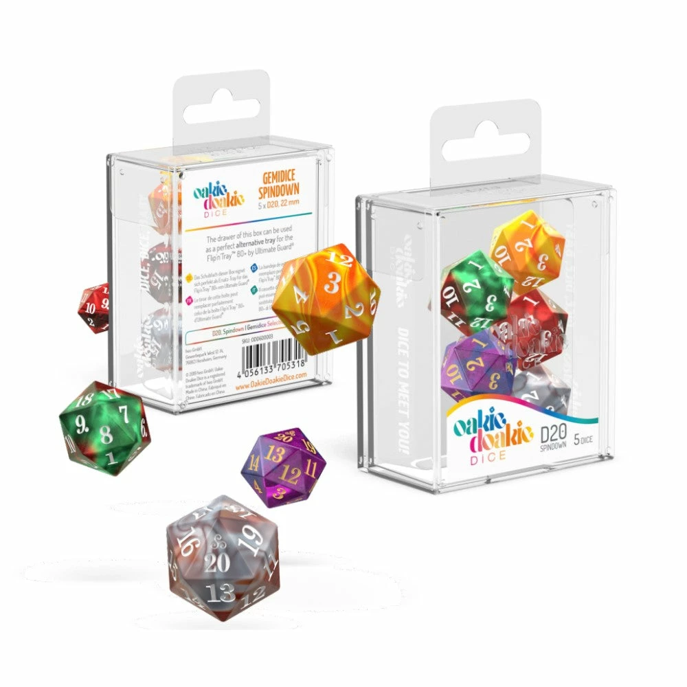 Ozzie Collectables Oakie Doakie Dice D20 Spindown Gemidice Selection 22mm (5) All Board Games 1 Ozzie Collectables Oakie Doakie Dice D20 Spindown Gemidice Selection 22mm (5) All Board Games