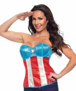 Rubies Deerfield American Dream Sequined Corset, Adult Captain America