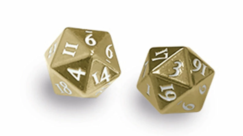 ULTRA PRO - GAMING ACCESSORIES -Heavy Metal D20 2-Dice Set - Gold W/ White Numbers Dice Sets 1 ULTRA PRO - GAMING ACCESSORIES -Heavy Metal D20 2-Dice Set - Gold W/ White Numbers Dice Sets