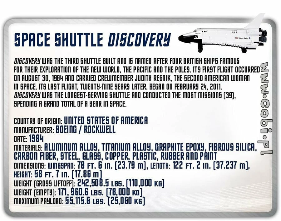 Cobi Construction Sets Smithsonian - 310 Piece Space Shuttle Discovery 9 Cobi Construction Sets Smithsonian - 310 Piece Space Shuttle Discovery