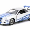 Jada Toys Fast And Furious - 2002 Nissan Skyline GTR R34 Silver 1:32 Scale Hollywood Ride