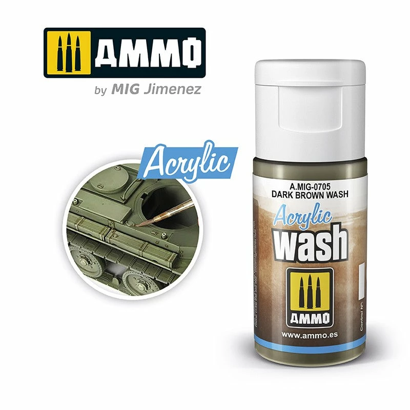 Ozzie Collectables Ammo By MIG Acrylic Washes: Dark Brown Wash 15ml 1 Ozzie Collectables Ammo By MIG Acrylic Washes: Dark Brown Wash 15ml