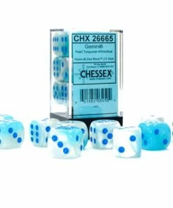 Ozzie Collectables CHX 26665 Gemini 16mm D6 Pearl Turquoise-White/Blue Luminary Block (12)