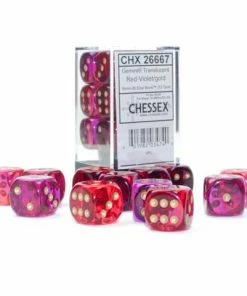 Ozzie Collectables CHX 26667 Gemini 16mm D6 Translucent Red-Violet/Gold Block (12)