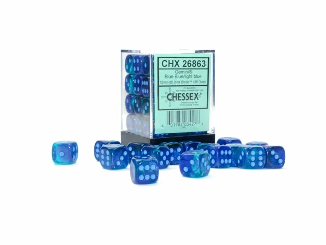 Ozzie Collectables CHX 26863 Gemini 12mm D6 Blue-Blue/Light Blue Luminary Block (36) 1 Ozzie Collectables CHX 26863 Gemini 12mm D6 Blue-Blue/Light Blue Luminary Block (36)