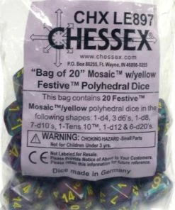 Chessex BULK Festive Bag Of 20 Polyhedral Mosaic/Yellow