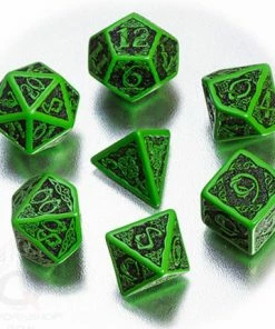 Ozzie Collectables Q Workshop Celtic 3D Green & Black Revised Dice Set 7