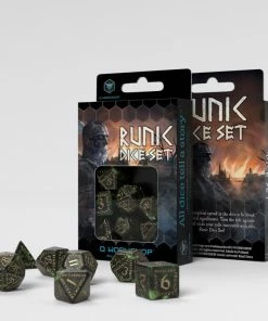 Ozzie Collectables Q Workshop Runic Bottle Green And Gold Dice Set 7